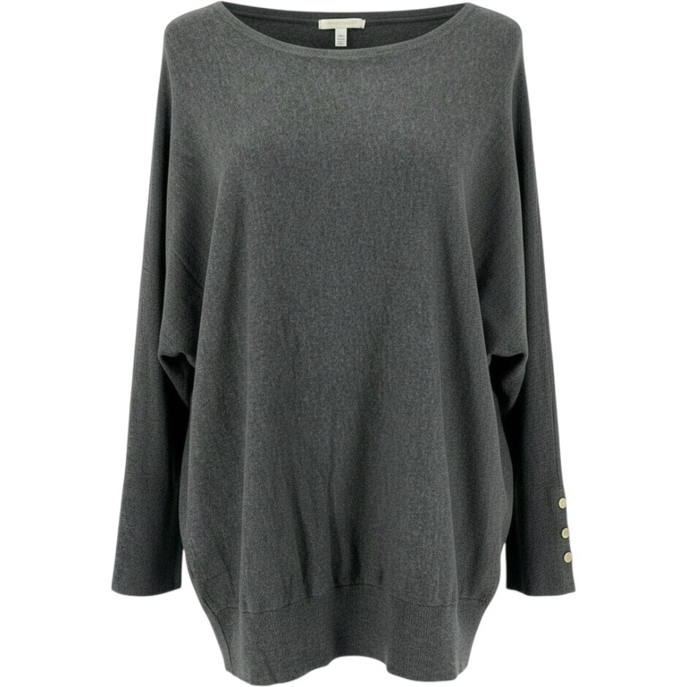 Charter Club Womens 2X Charcoal Heather Dolman Sleeve Button Cuff Sweater NEW